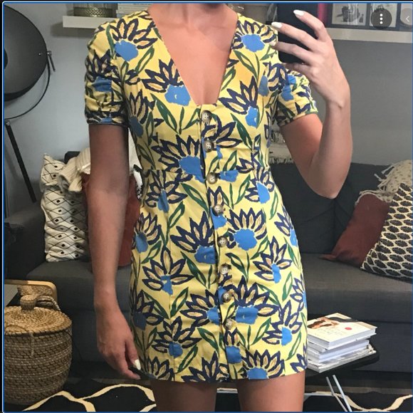 ZARA TRF Yellow and Blue Floral Mini Dress - Picture 5 of 6